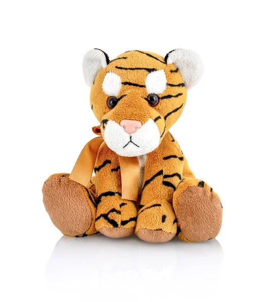 Muñeca Tiger Plushie Aislada Sobre Fondo Blanco Con Reflejo Sombra Fotos De Stock Sin Royalties Gratis