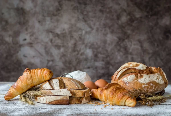 Baked Bread Cereals Placed Wooden Table — Stock Photo, Image