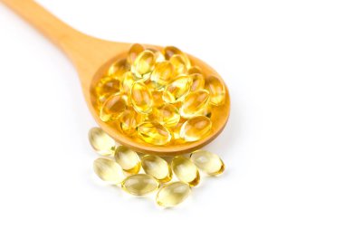 Sağlıklı vitaminler, Omega 3, izole edilmiş, beyaz bir arka planı var. Anlaşıldı.