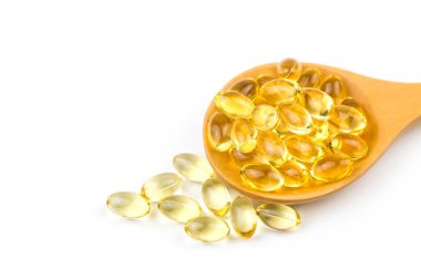 Sağlıklı vitaminler, Omega 3, izole edilmiş, beyaz bir arka planı var. Anlaşıldı.