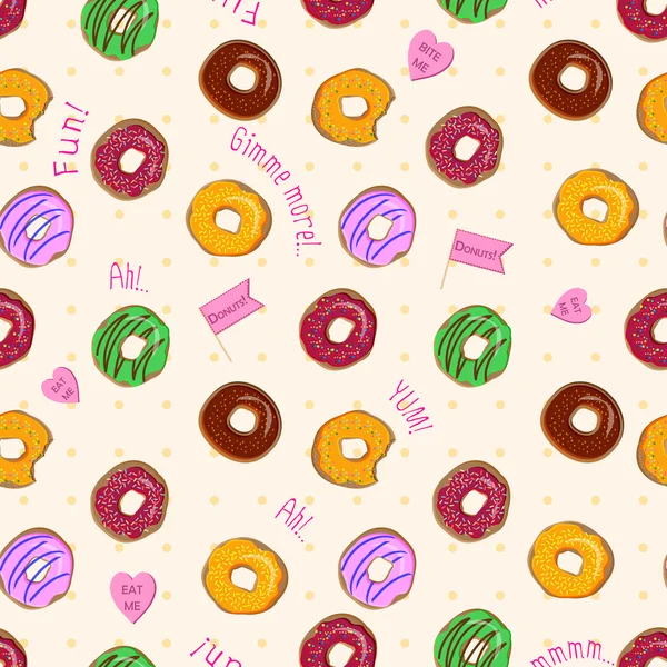 Красивий векторний безшовний візерунок з різнокольоровими пончиками — стоковий вектор