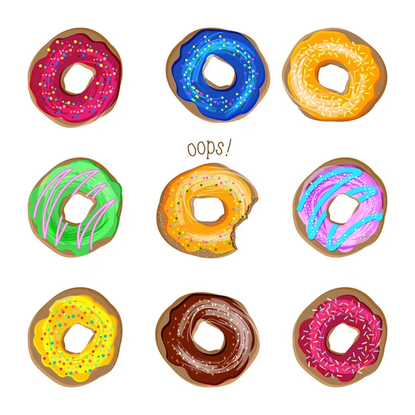 Vector de Donut conjunto aislado en fondo blanco — Vector de stock