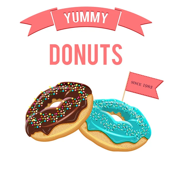 Donuts listos. Colección de sabrosas rosquillas con diferentes hielos — Vector de stock