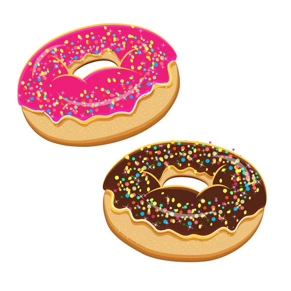 Donuts listos. Colección de sabrosas rosquillas con diferentes hielos — Vector de stock