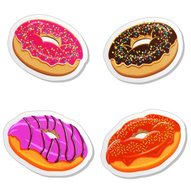 Food labels or stickers set donuts