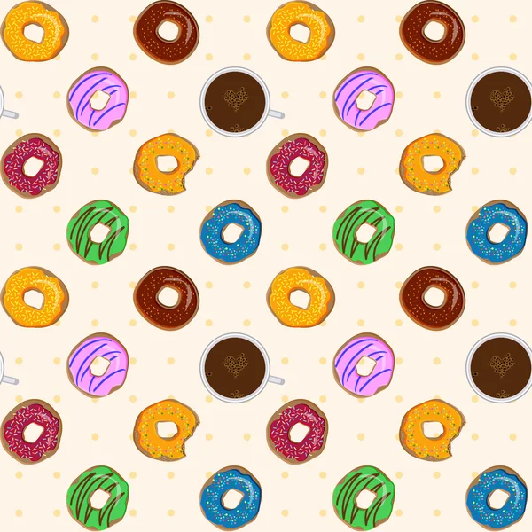 Dessert food vector seamless pattern with colorful donuts and co — Image vectorielle