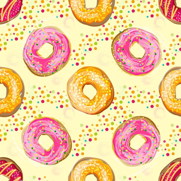 Abstract vector seamless pattern with colorful donuts — Stock Vector