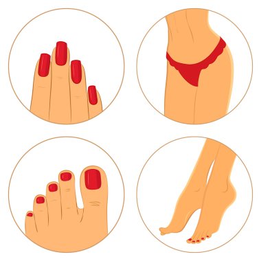 Manikür, pedikür ve welness kavramı. Icon set
