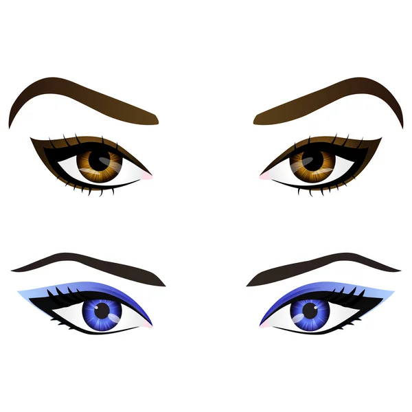 Set of realistic cartoon vector female eyes and eyebrows — Stock Vector