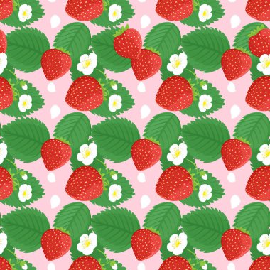 Çilek ve çiçekler ile arka plan sorunsuz tasarım