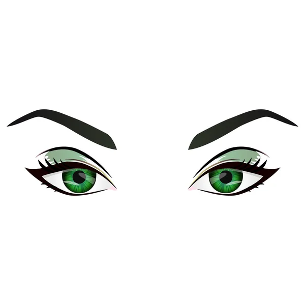 Vecteur de dessin animé réaliste yeux verts féminins et sourcils — Image vectorielle