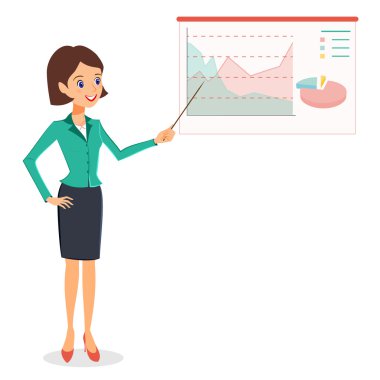 Business woman pointing on graph, diagram. Business presentation