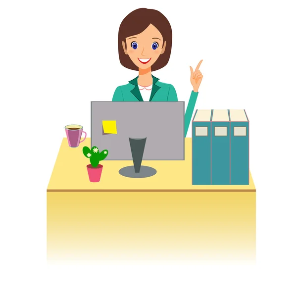 Business woman working in office. Character vector illustration, — 스톡 벡터