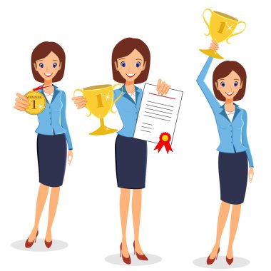 İş kadını kazanan kümesi. Neşeli Bayan holding ödül ve sertifika