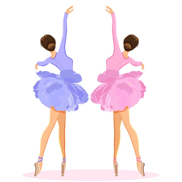 Ballerina dancing on pointe in flower tutu skirt vector set - Stok Vektor