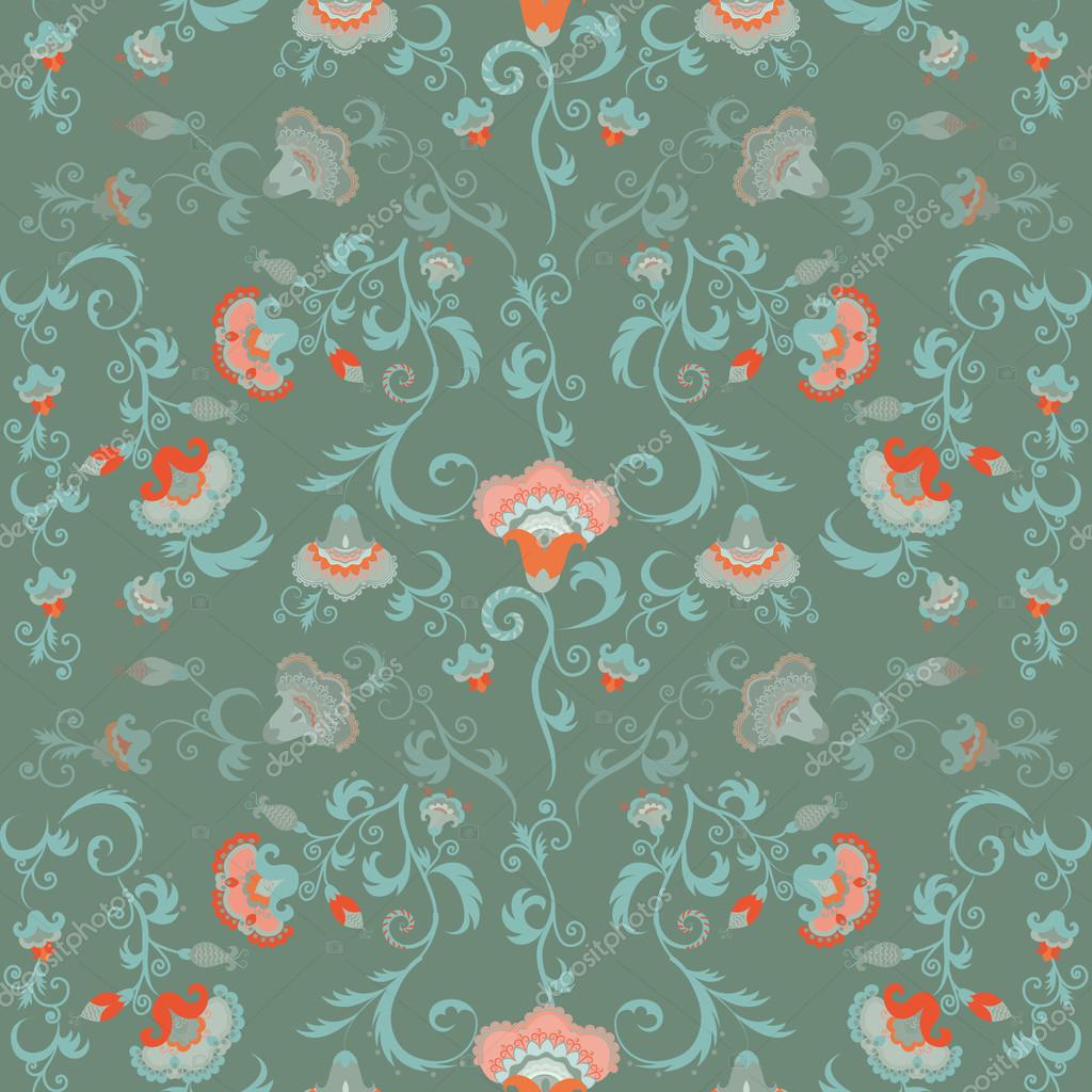 Dessin De Fleurs Orientales Ornement Floral Dans Des Tons