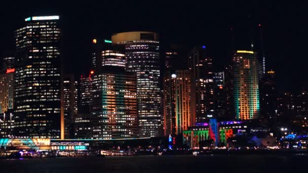 Sydney centro, Cbd horizonte iluminado en Vivid Sydney — Vídeo de stock