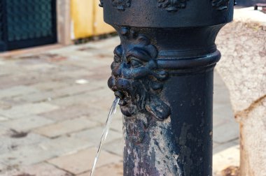 Aslan kafası şeklinde sokak Çeşmesi, yakın çekim
