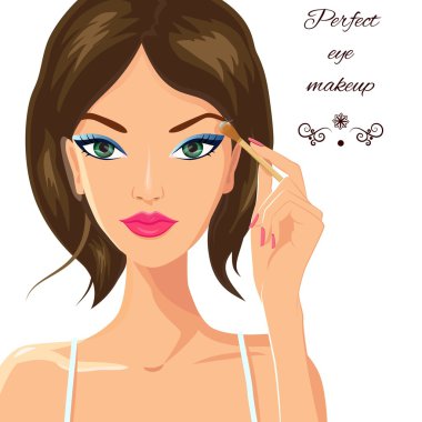 Çekici kadın göz farı uygulamak. Moda, makyaj ve güzellik 