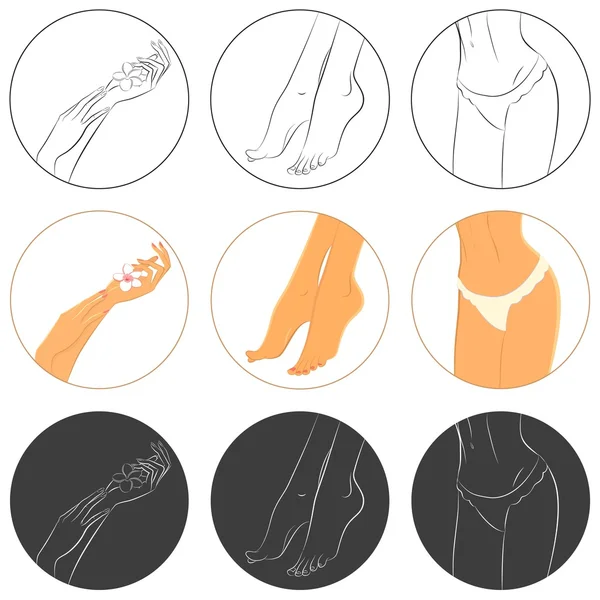 Manicure, pedicure e bodycare conceito. Conjunto de ícones. —  Vetores de Stock
