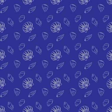 Seashell deniz desen lacivert ve beyaz anahat