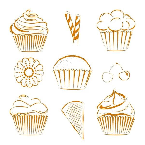 Verzameling van vector snoep, cupcakes. overzicht — Stockvector