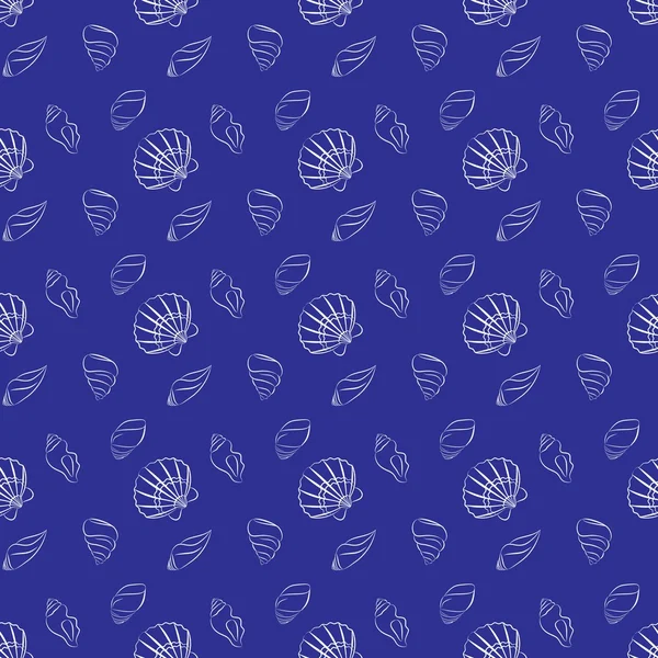 Seashell marine pattern in navy blue and white outline Vector Graphics