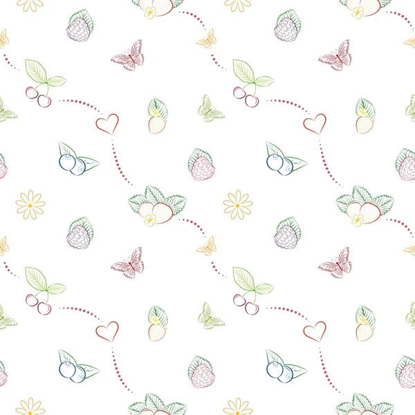 Vector seamless pattern with hand drawn berries — Stok Vektör