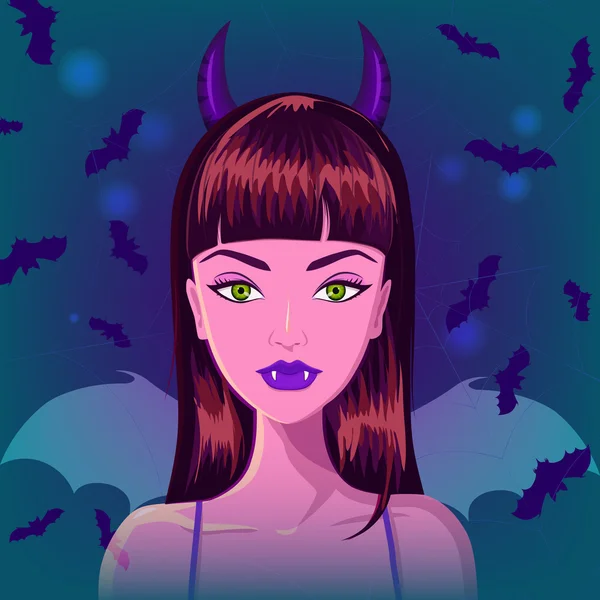 Halloween vampire bat diabeł dziewczynka — Wektor stockowy