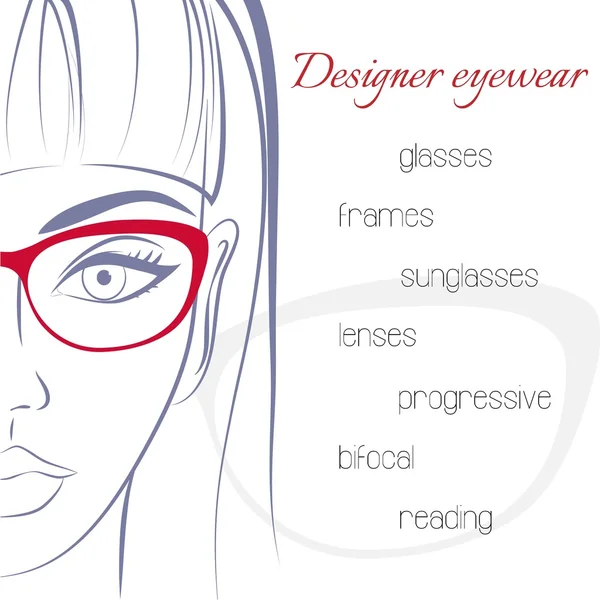 Mujer en gafas. Concepto de óptica. Elegantes gafas y lentes de un — Vector de stock
