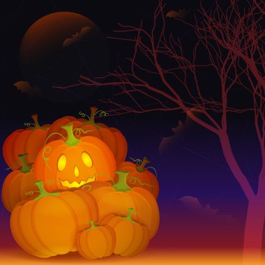 Halloween geceler poster kabaklar yığını ile