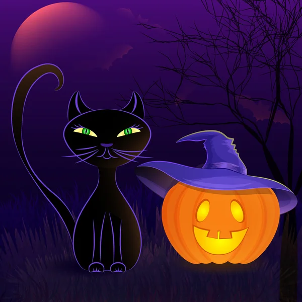 Halloween czarny kot szablonu karty — Wektor stockowy