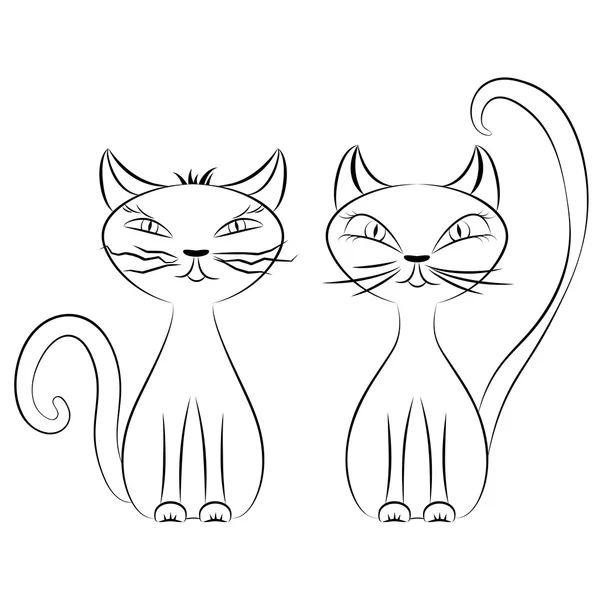 Line drawing of two cats — Wektor stockowy