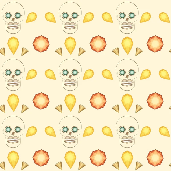 Seamless pattern skull and precious stones vector — Vetor de Stock