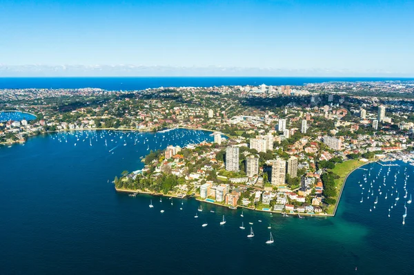 Widok z lotu ptaka na Sydney, podwójne zatoki portowej okolicy — Zdjęcie stockowe