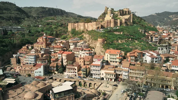 Вид Воздуха Нарикальскую Крепость Церковь Святого Николая Район Старого Тбилиси — стоковое фото
