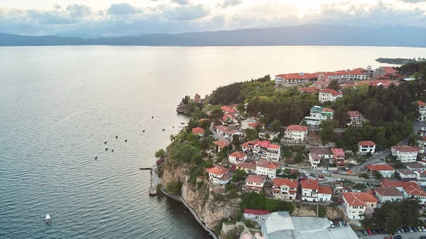 Letecký Pohled Město Ohrid Jezero Ohrid Severní Makedonie Vysoce Kvalitní — Stock fotografie