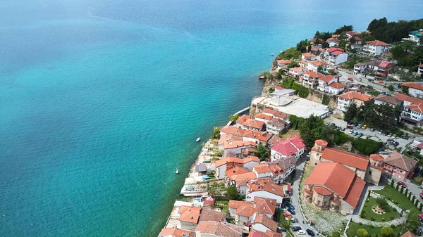 Luftaufnahme Der Stadt Ohrid Ohridsee Nordmakedonien Hochwertiges Filmmaterial — Stockfoto