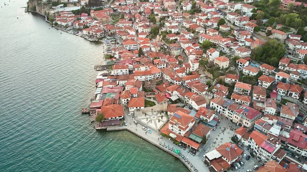 Letecký Pohled Město Ohrid Jezero Ohrid Severní Makedonie Vysoce Kvalitní — Stock fotografie