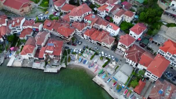 Letecký pohled na město Ohrid. Jezero Ohrid. Severní Makedonie — Stock video