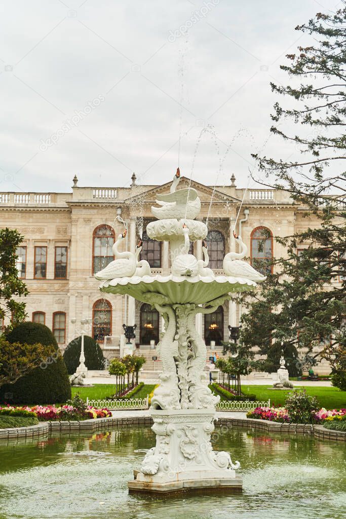 View of the amazing architecture of Dolmabahce Palace in Istanbul.
