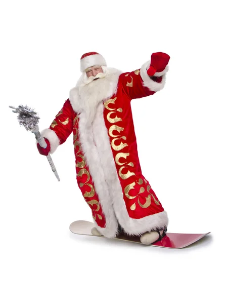 Santa Claus und sein Snowboard — Stockfoto