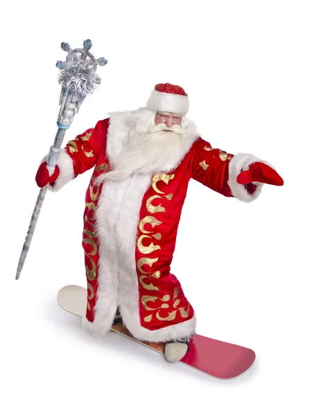 Babbo Natale e il suo snowboard — Foto Stock