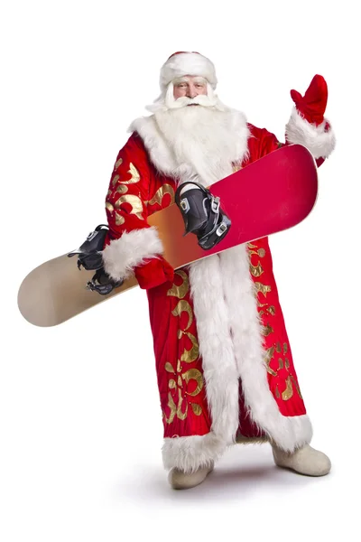 Santa con su tabla de snowboard — Foto de Stock