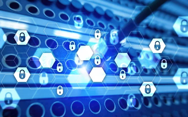 Servidor de rack de seguridad digital concepto de protección de datos. —  Fotos de Stock