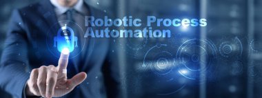 RPA Robotik Süreç Otomasyonu. Sanal ekranda teknoloji konsepti. Ai algoritması İş Analizi.