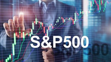 People silhouettes on American stock market index S P 500 - SPX. clipart