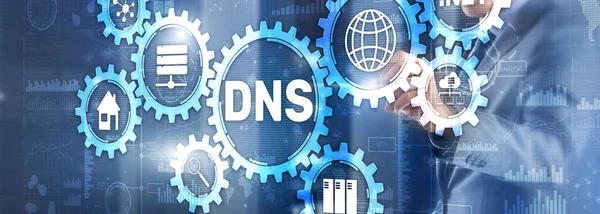 Nombre de dominio DNS Concepto de servidor del sistema. Medios mixtos. — Foto de Stock