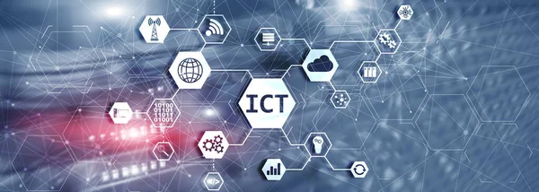 情報通信技術。ICT複合メディア。スーパーコンピュータの背景. — ストック写真