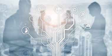 İnternet özgürlüğü yaşam konseptini kullanarak finansal iş teknolojisi. Bulanık arkaplanda uygulama simgeleri. Simgeler ince satır arayüzü.
